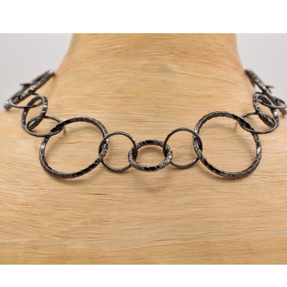 R.J. Graziano Chain Necklace Gunmetal Chunky Round Chunky Linked Signed BinR